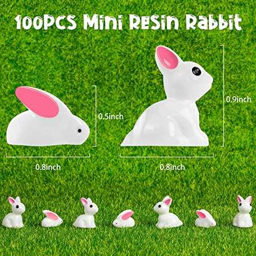 Miniature Rabbit Figurines, 100Pcs Mini Resin Bunny Animals Toy, Miniature Rabbit for Landscape Ornaments Garden Decor Potted Plant,Cake Topper Decoration