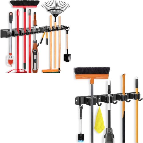 IMILLET Mop and Broom Holder - Durable Stainless Steel Design | 2-Pack, Black