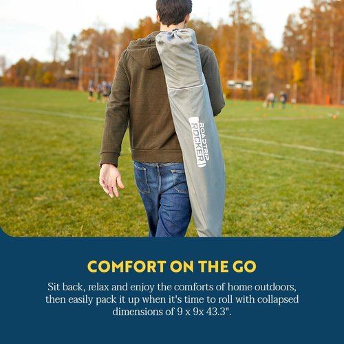 GCI Outdoor RoadTrip Rocker Camping Chair - Portable Folding Rocking Chair with Drink Holder & Extended Backrest - Indigo Blue