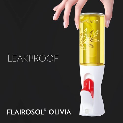 FLAIROSOL Olivia Signature Olive Oil Sprayer - Advanced Fine Mist Technology, Refillable Glass Bottle, 130ml (Golden Leaves)