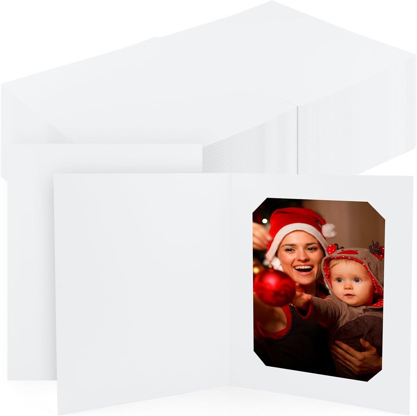 Golden State Art, Pack of 100, 6x8 or 8x10 Photo Folders, Cardboard Picture Frame, Paper Frame Cards, Greetings/Invitation Special Events: Graduation, Christmas, Wedding(Ivory)