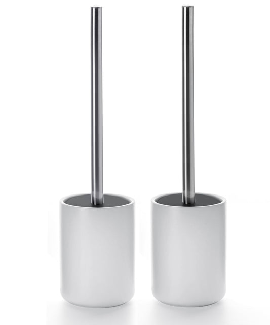 Viosuniu Ceramic Toilet Brush & Holder Set - Freestanding Deep-Cleaning Toilet Bowl Cleaner Brush, Stainless Steel Handle, Small & Sturdy for Storage, Easy to Clean, Non-Scratching, Rust-proof (Set/2)