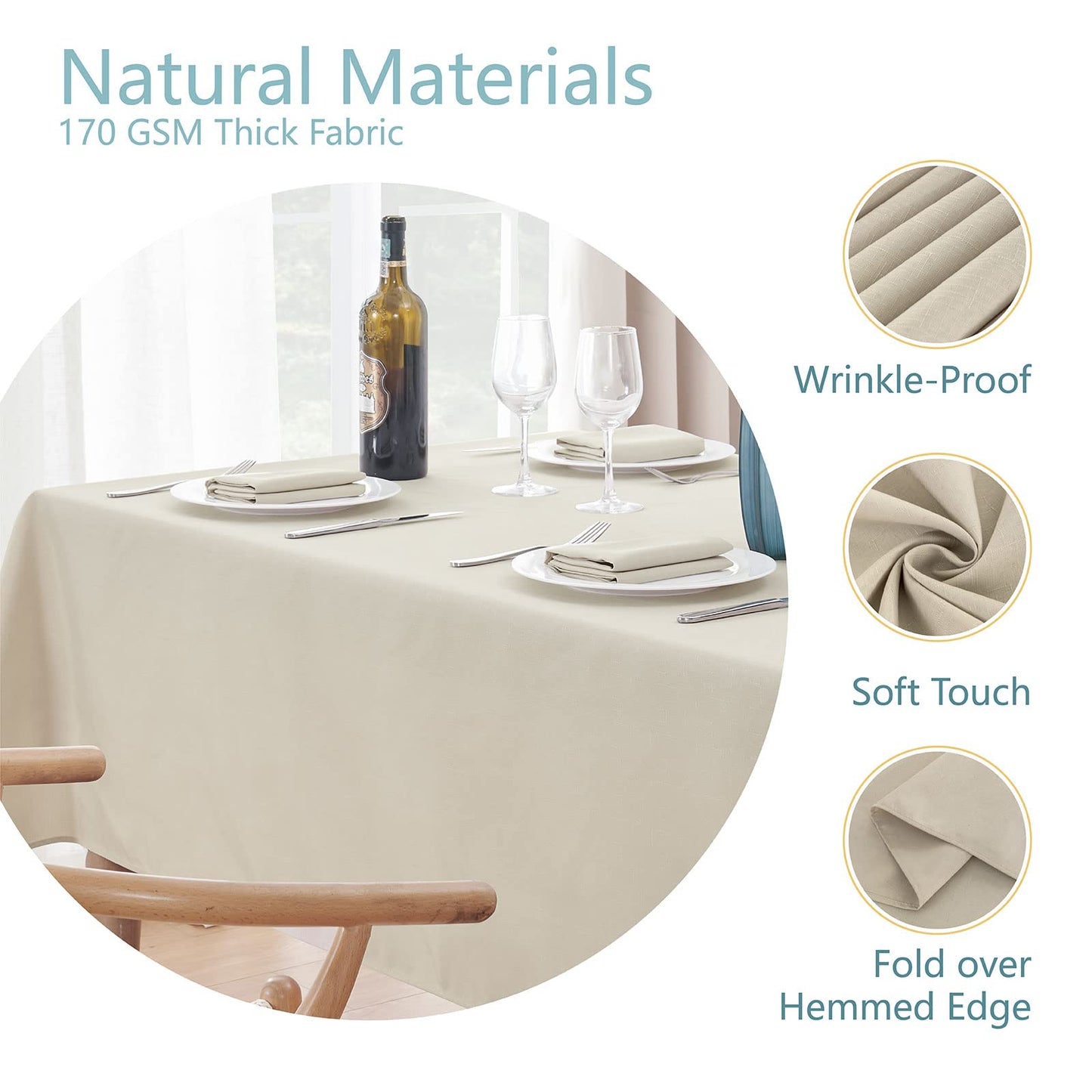 Veblandy Rectangle 8 Feet Tablecloth 60x120 inch Linen Textured Table Cloth Stain and Wrinkle Resistant Washable Polyester, Decorative Table Cover Waterproof for Dining, Buffet and Camping, Beige