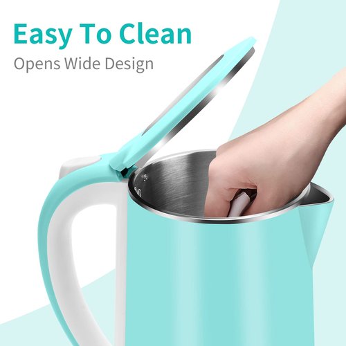 Electric Kettle Stainless Steel for Boiling Water, Double Wall Hot Water Boiler Heater, Cool Touch Electric Teapot, Auto Shut-Off & Boil-Dry Protection, 120V/1200W, 1.8Liter, 2 Year Warranty(Sky Blue)
