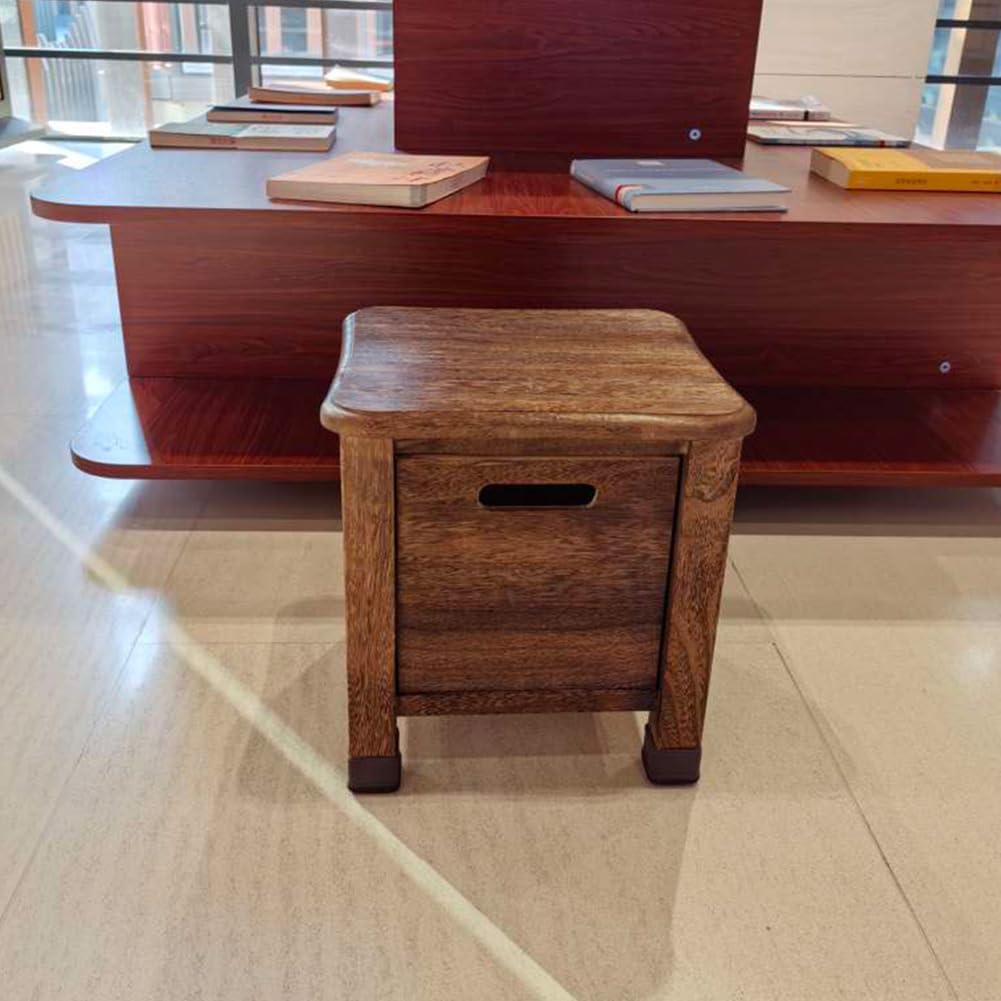 Lizipai Chestnut Brand Short Stool, Solid Wood Stool, Small, Brown, Pine Wood, Rustic, Square, 11.8" x 11.8" x 25cm, Wooden-Footstool
