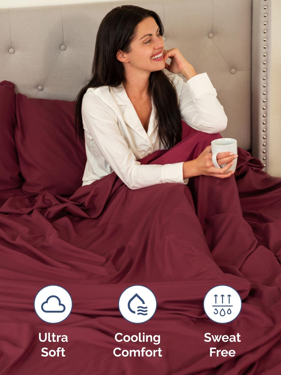 Skiennix Extra Deep Split King Sheet Set - 7 Piece Breathable Cooling Bedding - Soft, Wrinkle-Free - Burgundy
