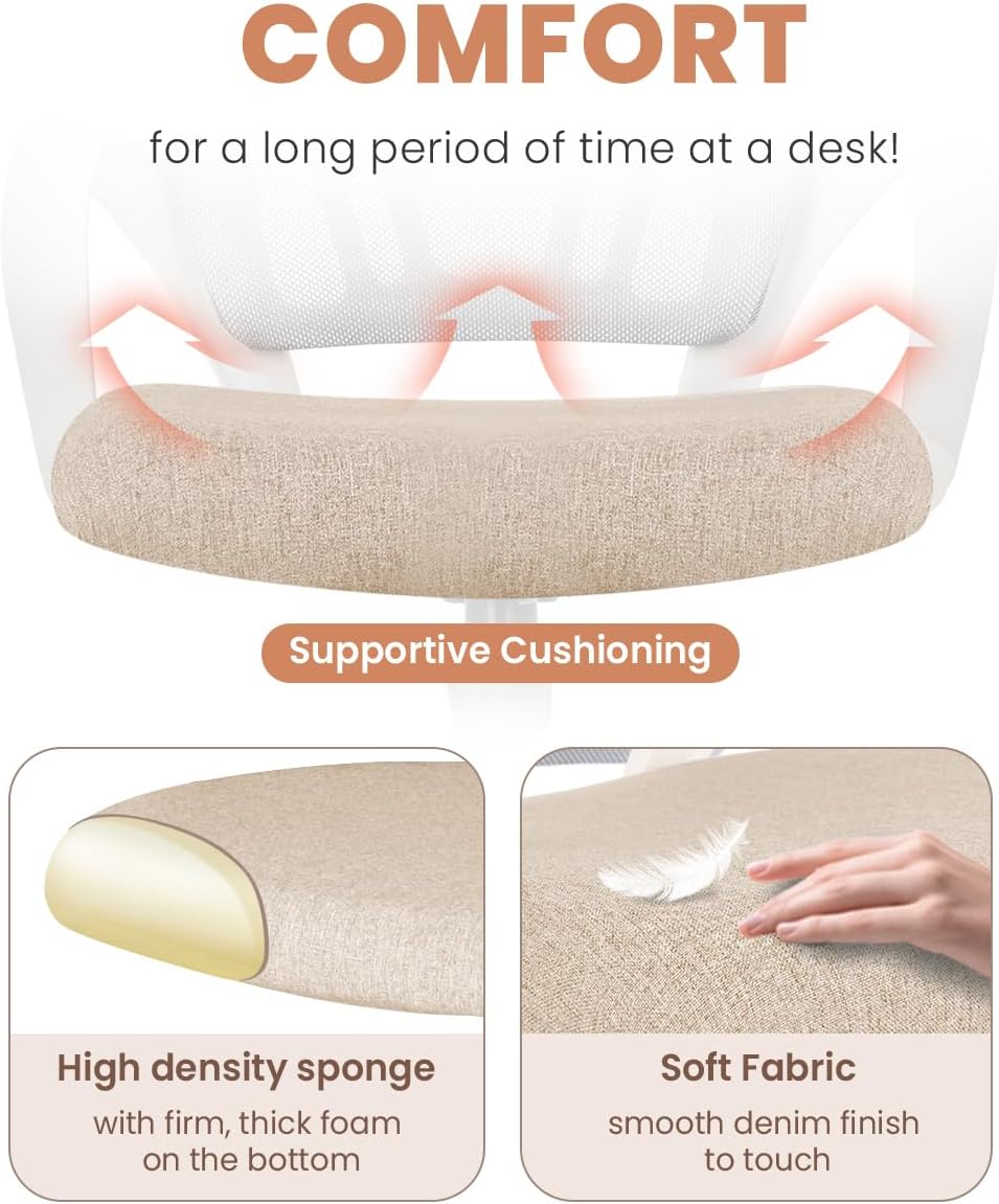 NEO CHAIR Ergonomic Office Desk Chair - Comfy Mesh Cushion with Lumbar Support | Adjustable Height, Beige