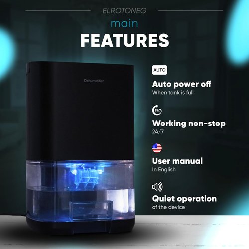 ELROTONEG Dehumidifier - Compact 35 OZ Water Tank for 300 sq. ft | Auto-Off, Sleep Mode & LED Lighting (Black)