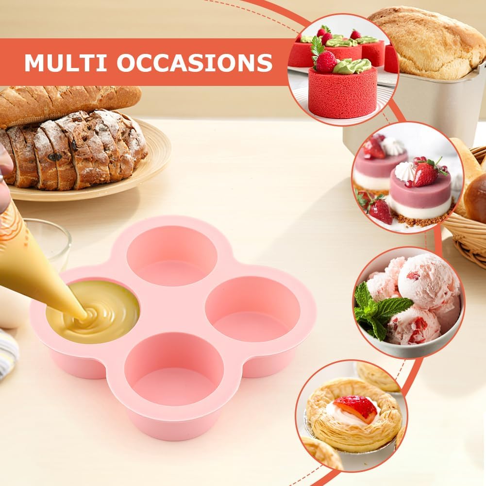 Skiennix Reusable Silicone Air Fryer Egg Mold - Non-Stick 4-Cavity Baking Pan Set (Pink & Blue)