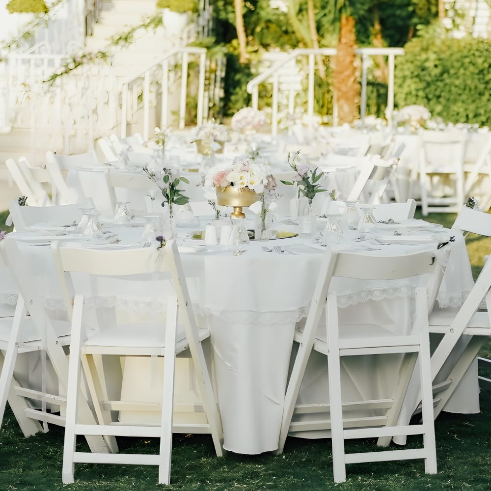 Cuckan 120 Inch Round Tablecloth, 10 Pack White Stain Resistant and Wrinkle-Free Polyester Table Cover for Wedding, Banquet, Party, Restaurant