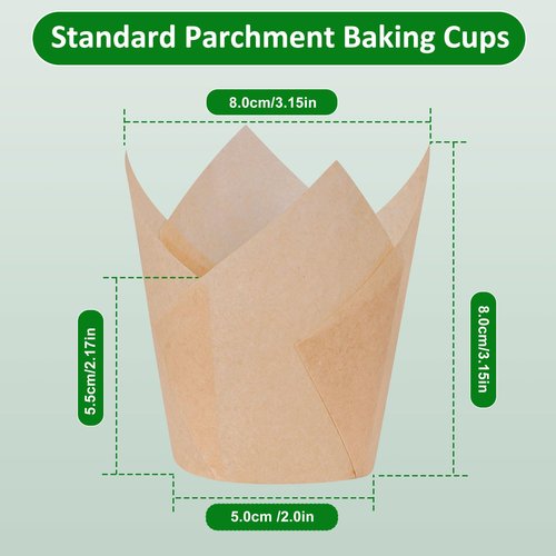 Caperci 225pcs Natural Tulip Cupcake Liners Paper for Baking Cups Unbleached European Parchment Paper, Tulip Muffin Liners Cupcake Wrapper for Party, Wedding, Christmas, Birthday