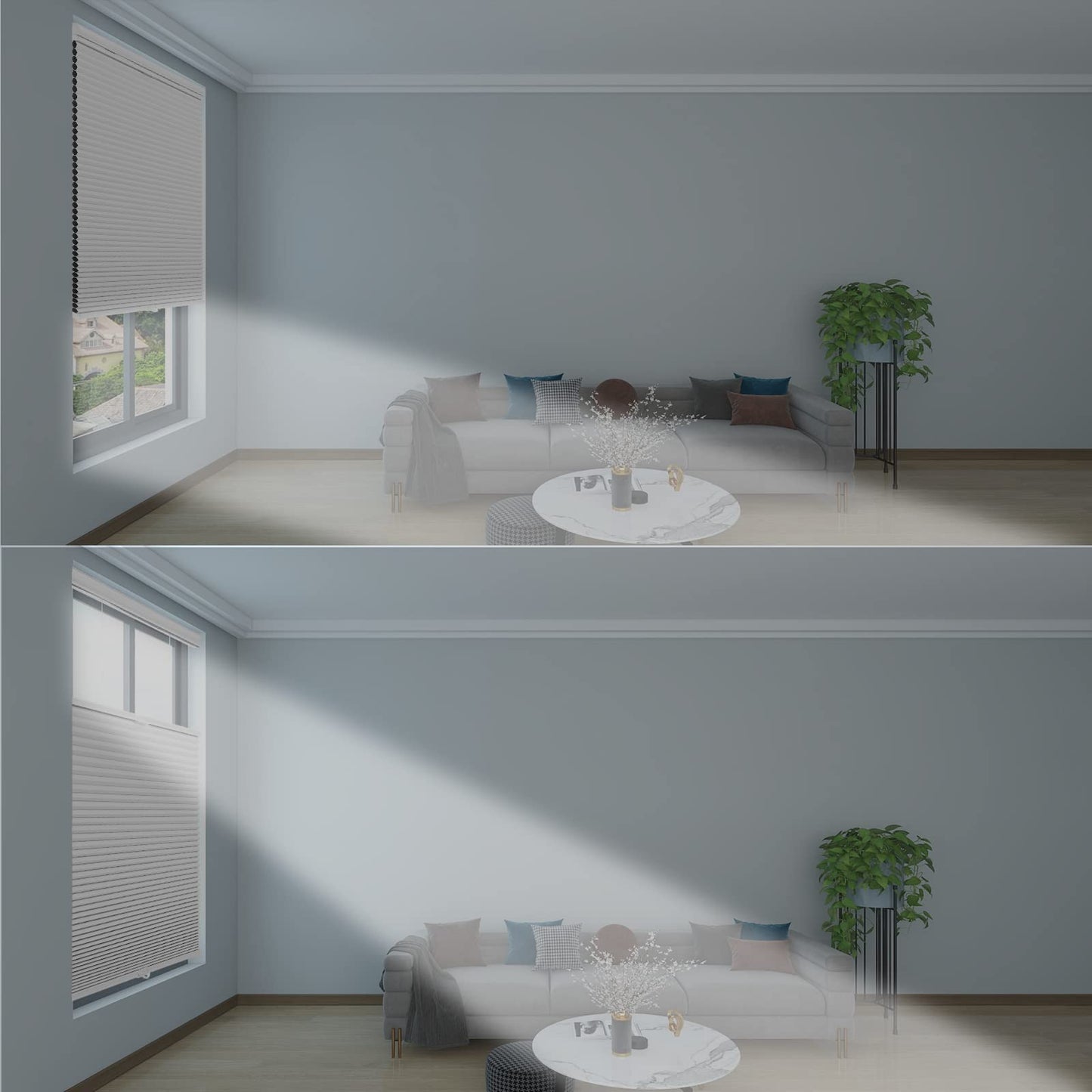 Changshade Top Down Bottom Up Shades,Blackout Cellular Shades Cordless,Top Down Bottom Up Cellular Shades,Honeycomb Blinds for Windows,Cellular Blinds Cordless,24Wide*50High,White