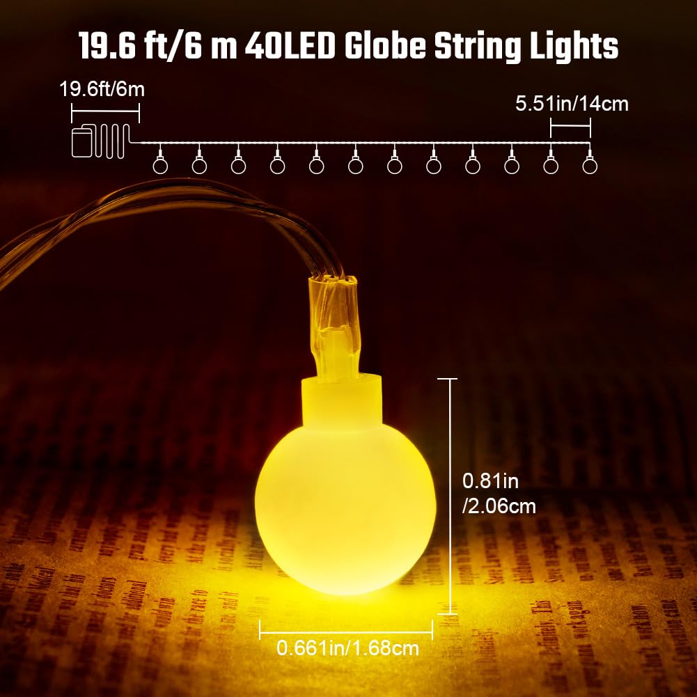 AUAUY String Lights, 40 LED 19.6FT String Lights Battery Operated 2 Modes, Christmas Lights Bedroom, Waterproof Outdoor Lights for Indoor Outdoor Wedding Party New Year Garden Decorations(Warm White)