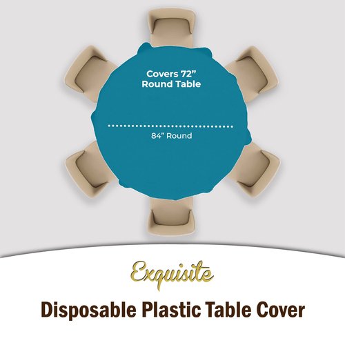 Exquisite 12-Pack Premium Plastic Tablecloth Pack of 12 Premium Plastic Tablecloth 84 Inch Round Table Cover - Turquoise