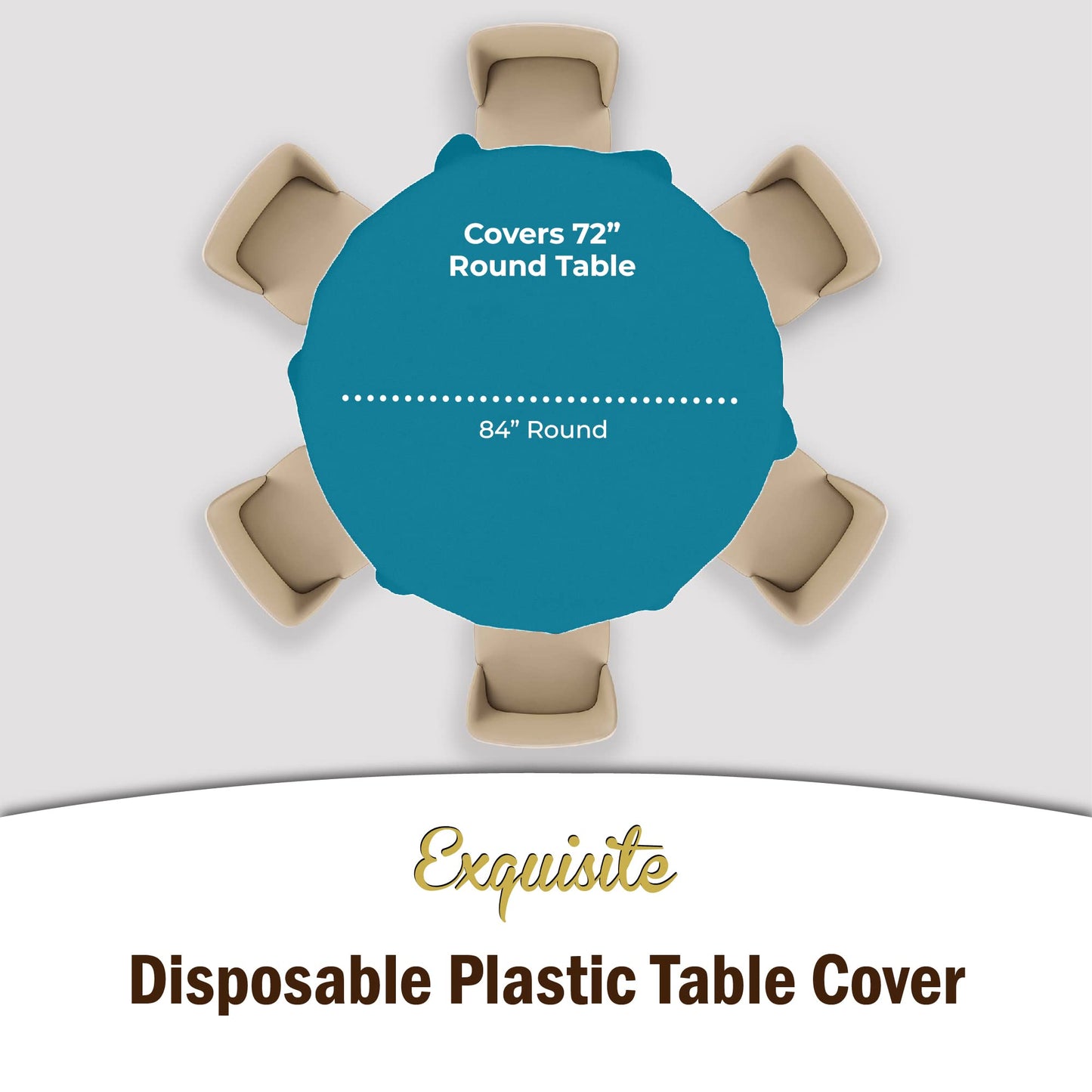 Exquisite Party Solids 6-Pack Premium Plastic Tablecloth 84in. Round Plastic Table Cover - Turquoise