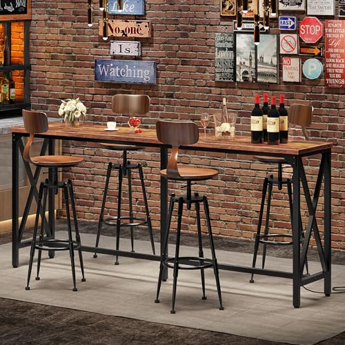 70.9-Inch Industrial Style Bar Table with Power Outlet and Footrest - Rustic Brown & Black