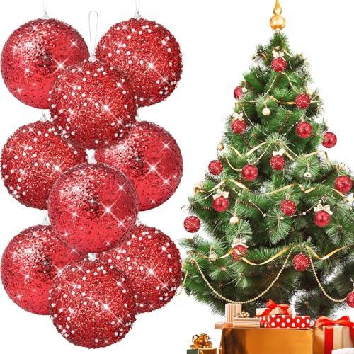 Libima 8-Pack 4 Inch Red Christmas Ball Ornaments Glitter Holiday Decor