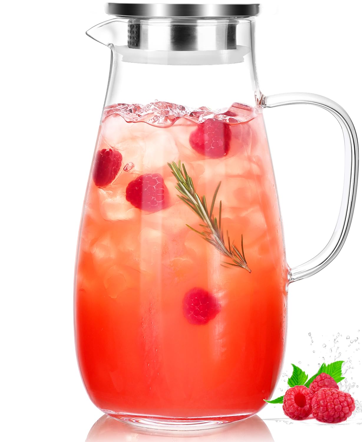LUNA & MANTHA Glass Pitcher with Lid, Water Pitcher for Fridge, 64oz Drink Jug with handle, Borosilicate Glass for Iced Tea, Juice, Milk, Coffee Hot Cold Beverages Carafe 2 Quart