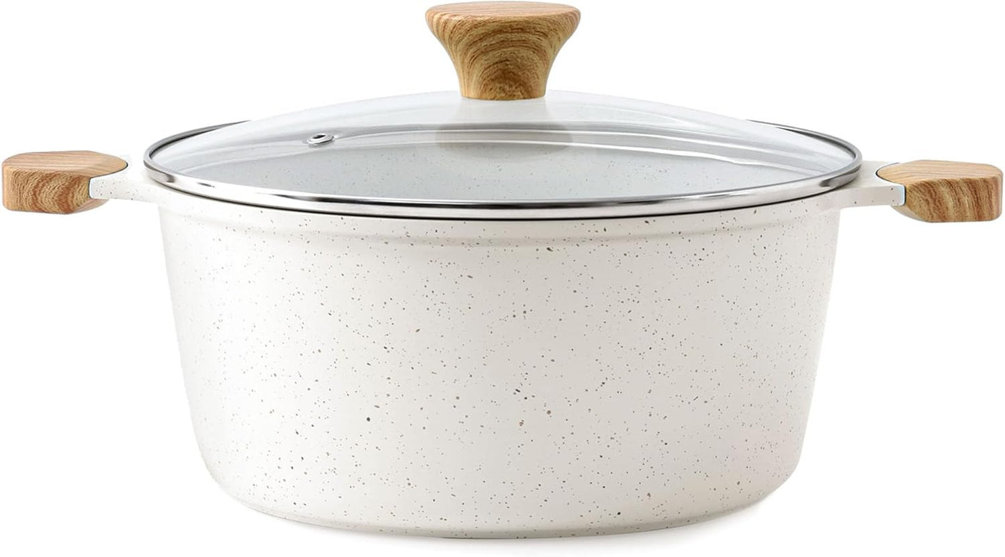 SENSARTE Ceramic Nonstick Stock Pot - 4.5 Quart Induction Cooking Pot with Tempered Glass Lid | PFOA Free, White