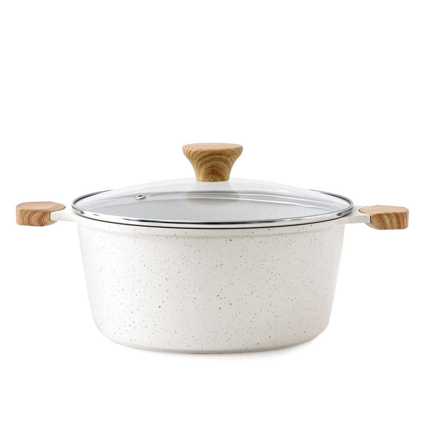 SENSARTE Ceramic Nonstick Stock Pot with Lid, 4.5 Quart Induction Cooking Pot with Tempered Glass Lid, Stew Pot for Soup and Oatmeal, Pasta Casserole, PFOA PFAS PTFE Free, White