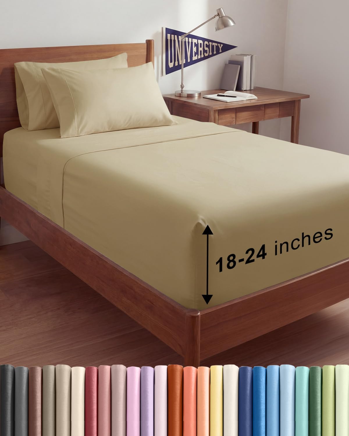 Skiennix Extra Deep Twin XL Sheet Set | 4-Piece Breathable Cooling Bedding - Soft, Wrinkle-Free, Beige