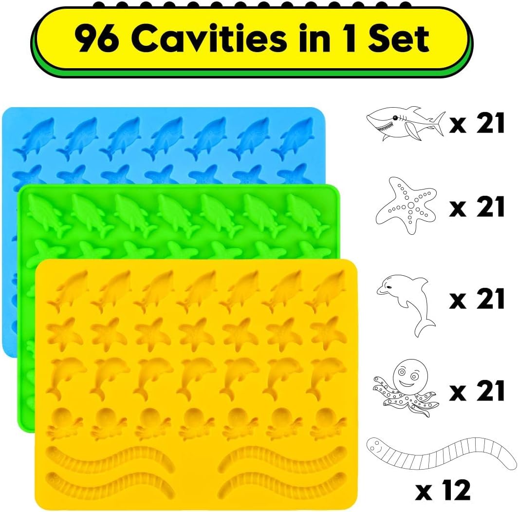 Silicone Gummy Molds - Ocean-Themed Candy Molds with Worms, Starfish, Dolphins & Sharks | Pack of 3