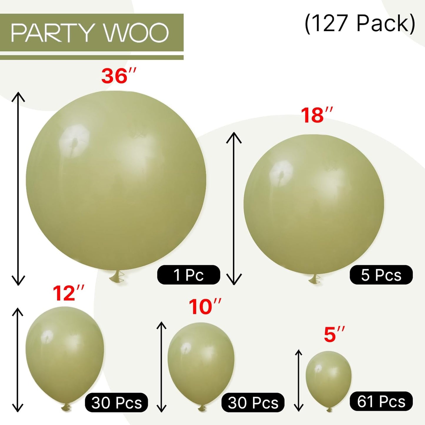 PartyWoo Sage Green Balloon Arch Kit - 127 Pcs in Various Sizes for Wedding & Birthday Decor | Olive Boho Theme