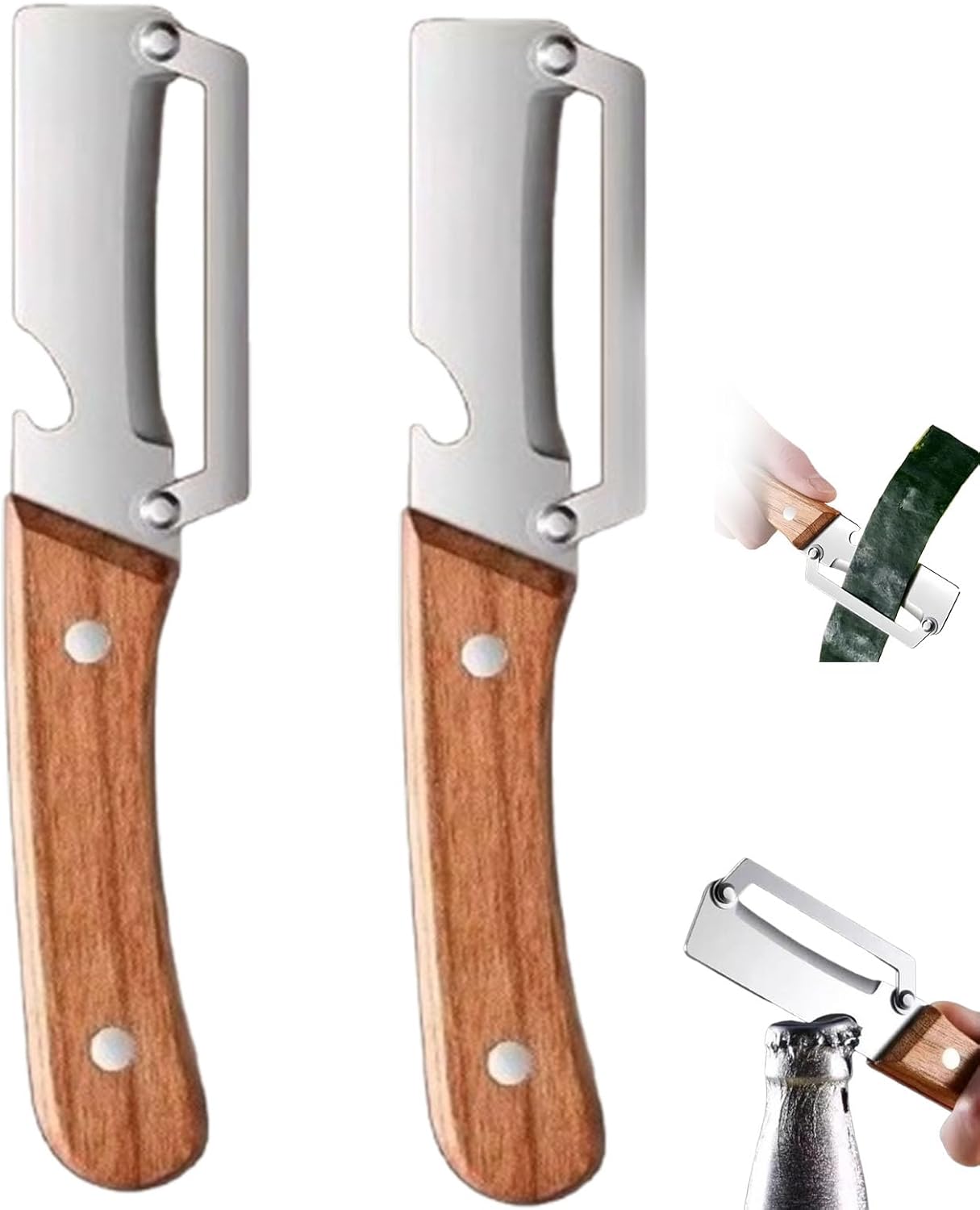 Skiennix Multifunctional Vegetable Peeler - Premium Stainless Steel Blades with Wooden Handle | 2-Pack