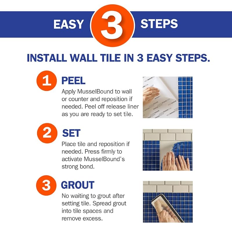 MusselBound Adhesive Tile Mat with Spacers for Easy Wall Tile Installation