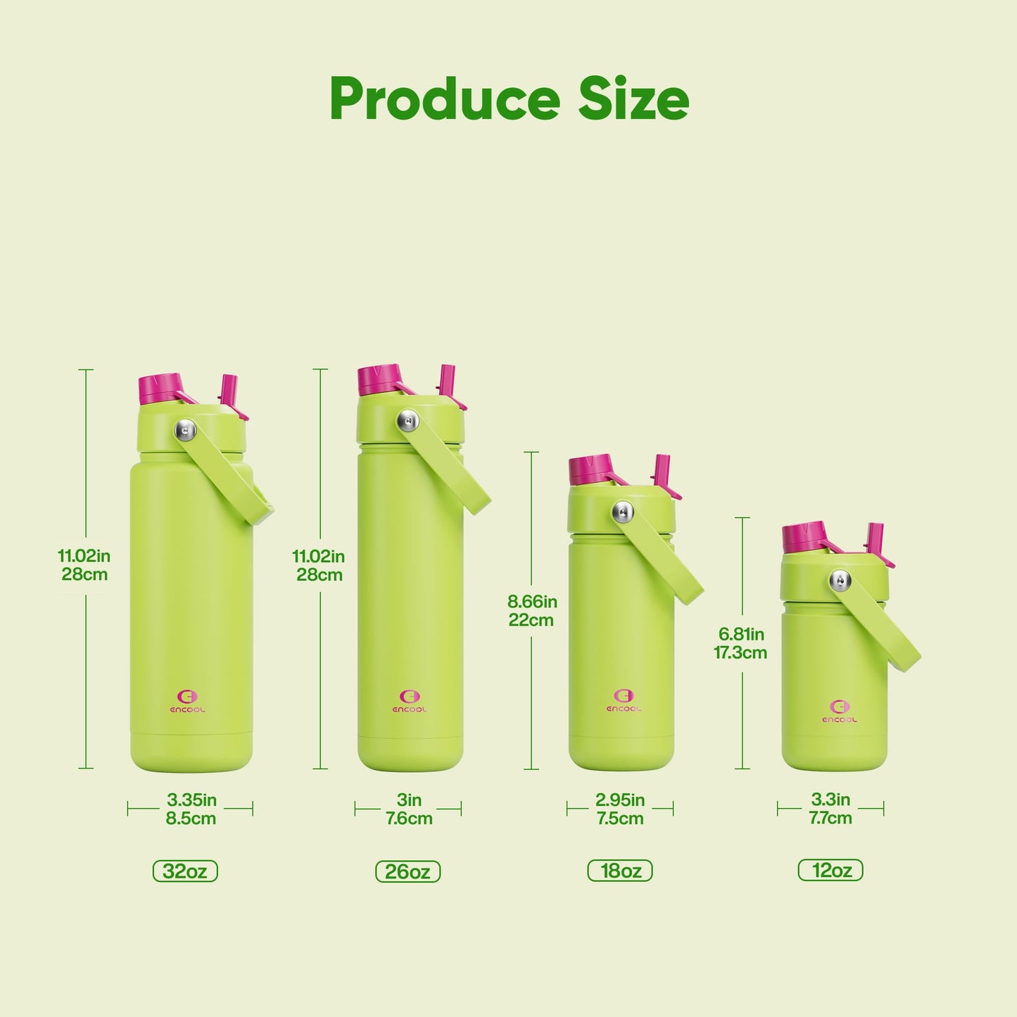 ENCOOL Insulated Water Bottle with Straw Stainless Steel Water Bottle, Leak-Proof, BPA-Free, Double Wall Vacuum Keeps Cold for 24 Hours for Sports, Travel, School (26 oz, Cream Moon)