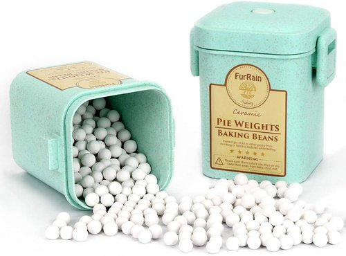 FurRain Ceramic Pie Weights - Reusable 10mm Baking Beans for Perfect Pie Crusts | Natural Stoneware with Wheat Straw Container
