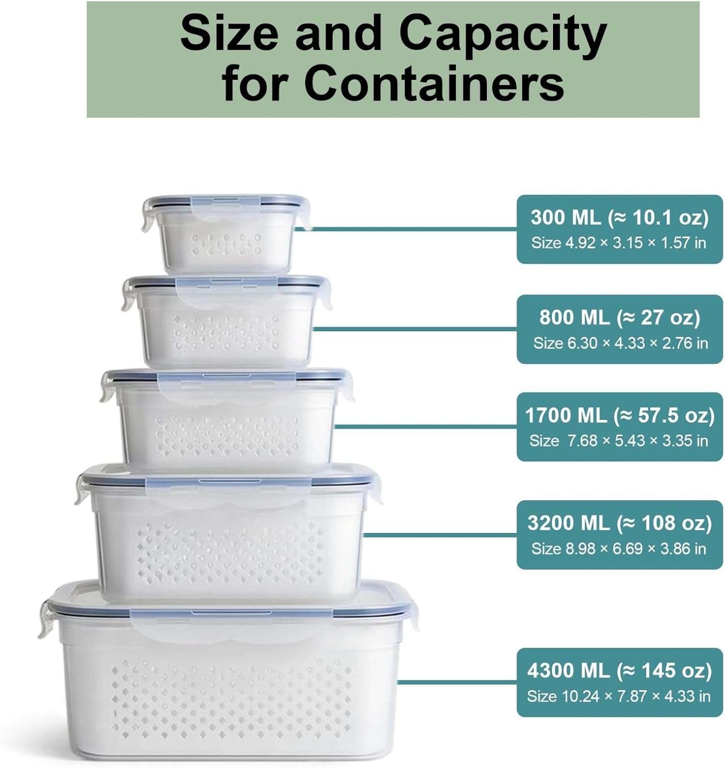Skiennix Large Fruit Storage Containers - Airtight Plastic Food Storage with Removable Colander | 5 Pack