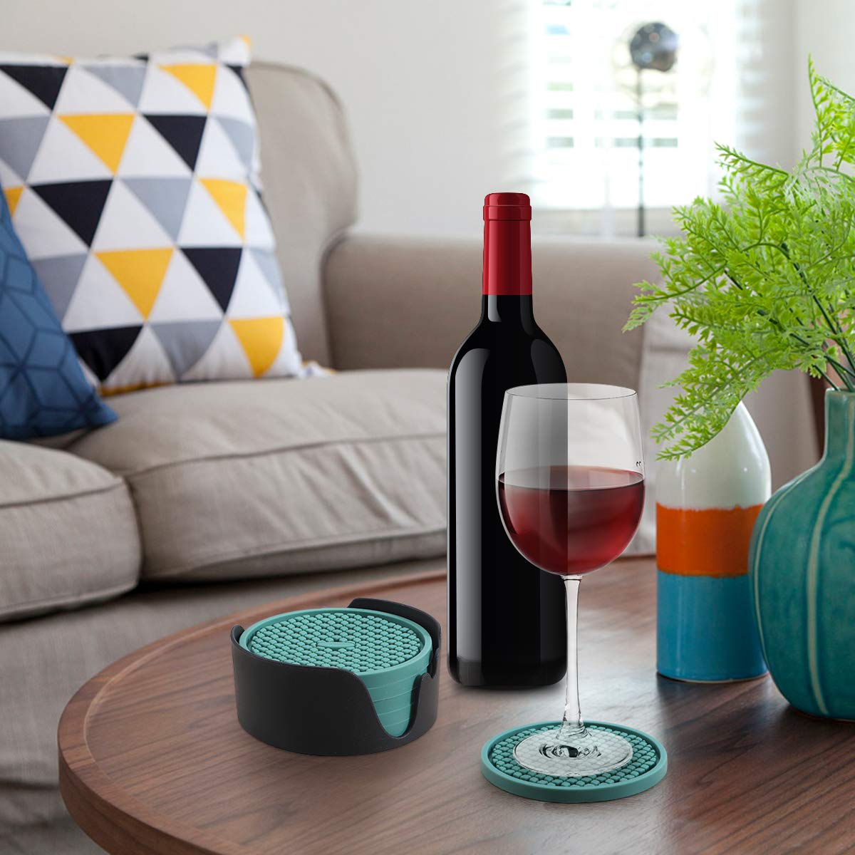 ME.FAN Silicone Coasters [6 Pack] Thickened Drink Coasters with Holder - Cup Mat - Non-Slip, Non-stick, Stay Put, Deep Tray - Prevents Furniture and Tabletop Damages(Navy Blue)