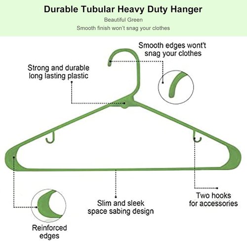 Durable Plastic Hangers 20 Pack - Non-Slip Slim Space Saving Design for Jackets, Suits, Coats | Green