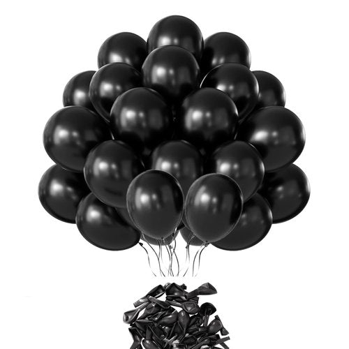 65 Pieces Black Balloons, 12 Inches Matte Black Latex Party Balloon for Birthday, Graduation, New Year, Halloween Decorations