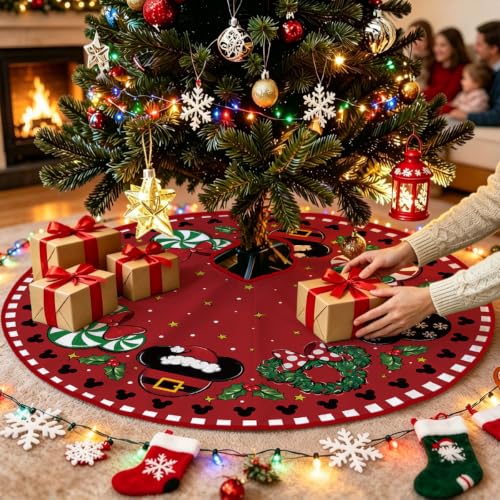 Yarcooly Red 48 Inch Christmas Tree Skirt - New Year Xmas Home Decor