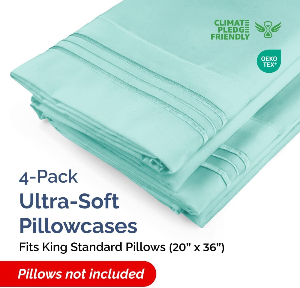 King Standard Pillow Cases - Soft Hotel Quality Covers for Comfy Bedding | Set of 4 - Spa Blue