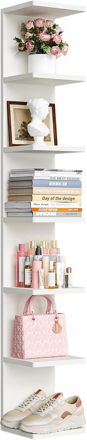 Upsimples 7-Tier Floating Wall Shelf - White Wall-Mounted Display & Storage for Home & Office