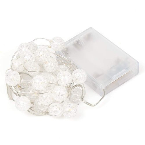 HuTools Globe String Lights for Bedroom, Decorative Lightning, Christmas Lights, Crystal Crackle Ball Lights 10Ft 30 LED Soft White Battery Operated Fairy Lights Perfect for Valentine's Day Decor
