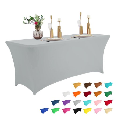 IVAPUPU 6FT Table Cloth for Rectangular Fitted Events Stretch Grey Table Covers Washable Cover Spandex Tablecloth Protector for Party, Wedding, Cocktail, Banquet, Festival