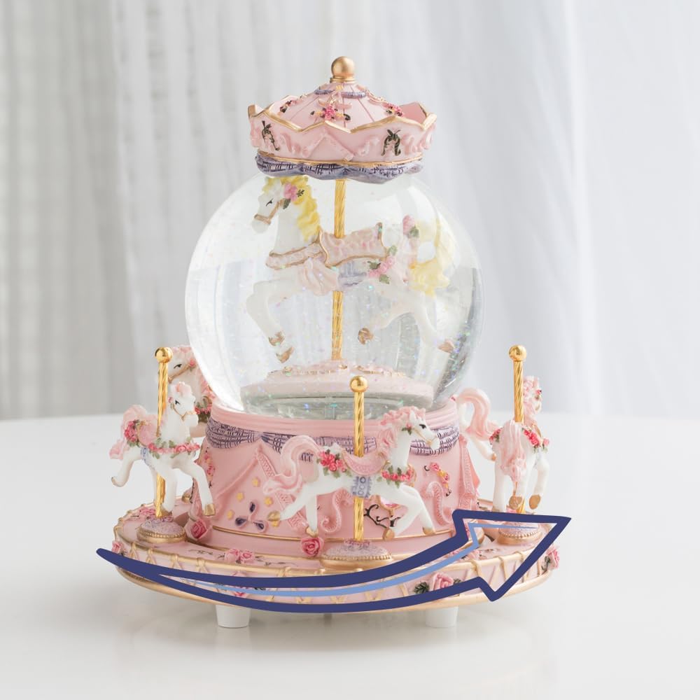 LOVE FOR YOU Musical Snow Globe Carousel | Gift-Wrapped with Ribbon, Colorful Lights & Horses - Perfect for Girls, Women & Kids
