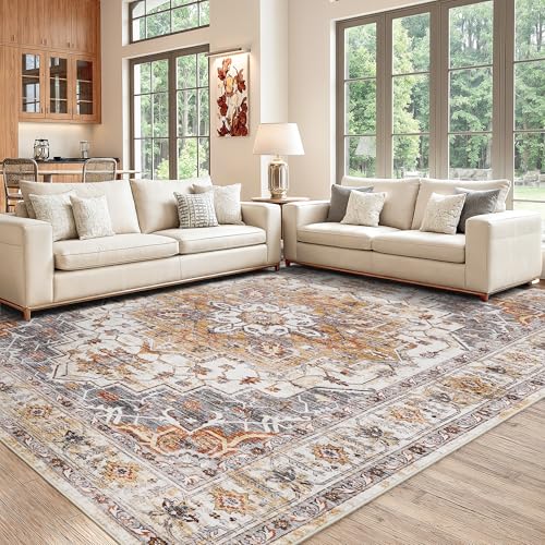 befbee 8x10 Grey Turmeric Washable Non-Slip Area Rug for Living Room