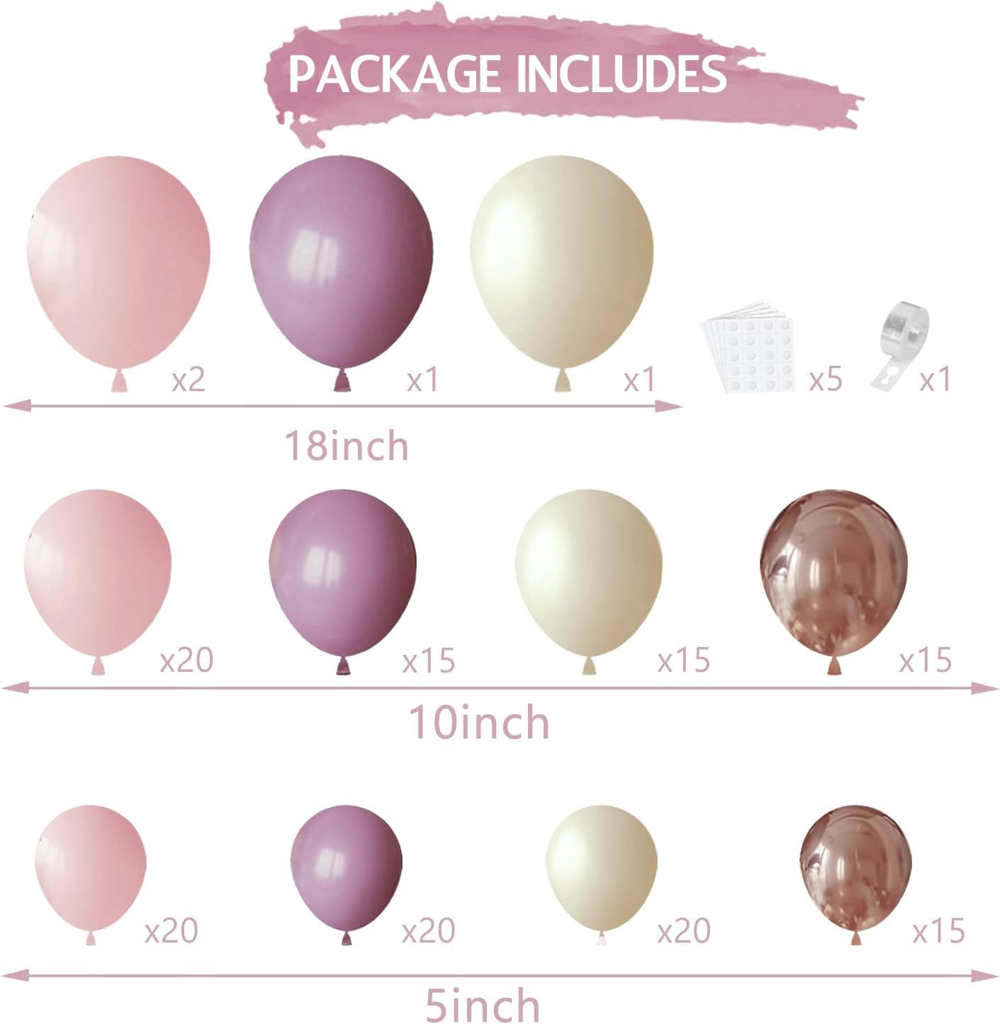 Pink and Purple Balloon Arch Kit, Butterfly Dusty Purple Pink Lavender Sand White Lilac Metallic Rose Gold Latex Balloons for Bridal Wedding Anniversary Engagement Birthday Party Decoration