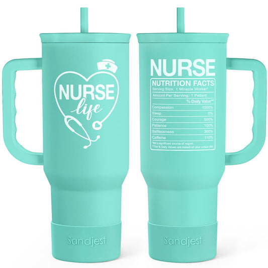 Nurse Gift Tumbler 40oz with Handle and Straw – Nutrition Facts Insulated Stainless Steel Travel Coffee Mug for Nursing Friends - Gifts for Nurse Week, Appreciation, Birthday, Christmas