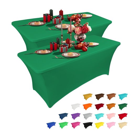 IVAPUPU 2 Pack 6FT Table Cloth for Rectangular Fitted Events Stretch Emerald Green Table Covers Washable Spandex Tablecloth Protector for Party, Wedding, Cocktail, Banquet, Festival