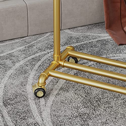 Clothing Rack with Bottom Shelf 47"L - Gold Heavy Duty Garment Rack on Wheels