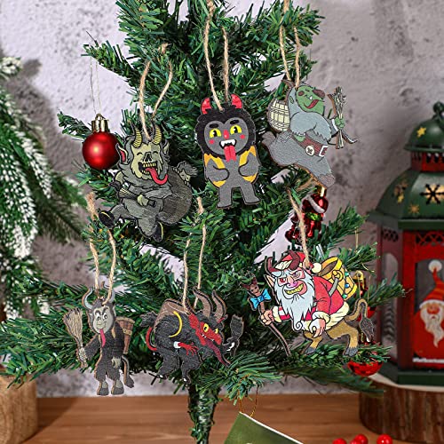 Vicenpal 12 Pack Krampus Christmas Ornaments - 6 Funny Wooden Styles, Holiday Decor (Variation: 12 / Funny Style)