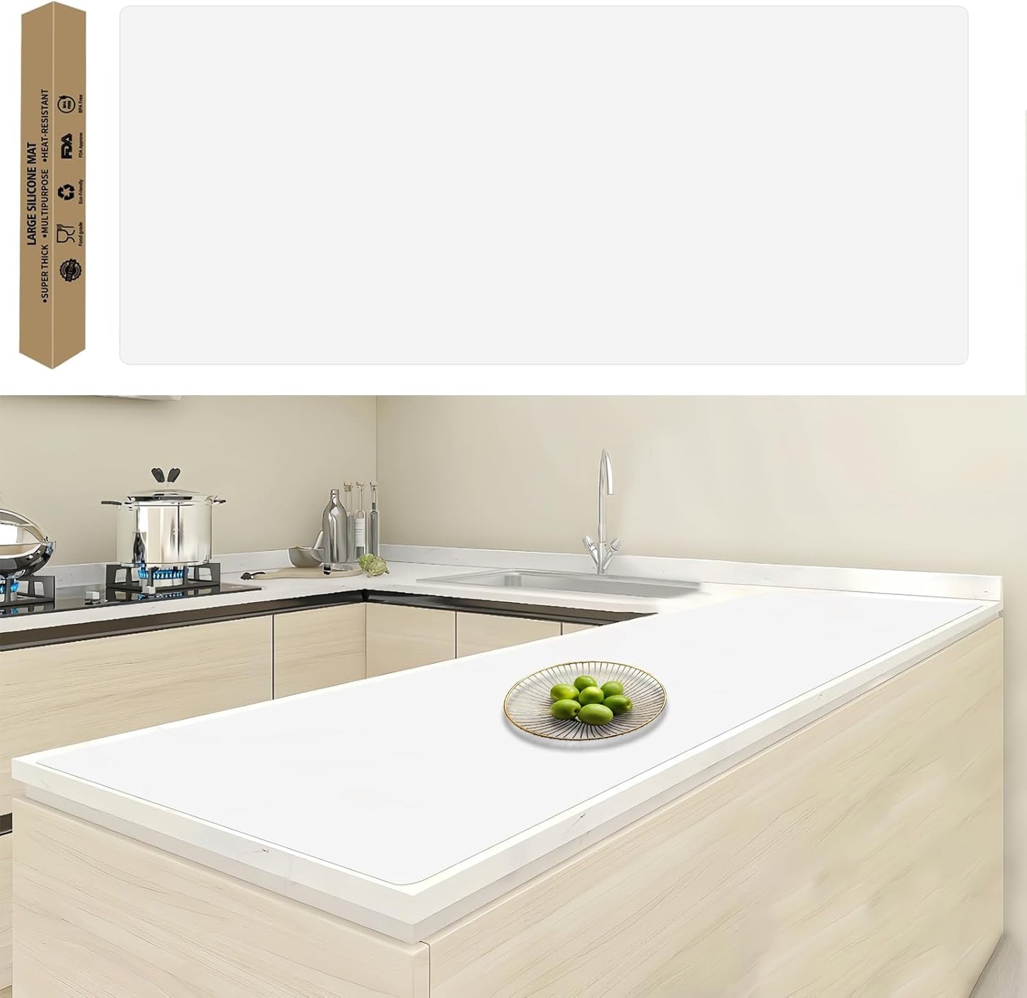 Skiennix Large Silicone Kitchen Counter Mat - Heat Resistant, Non-Slip, Waterproof | 120"x24" (305cmx60cm)
