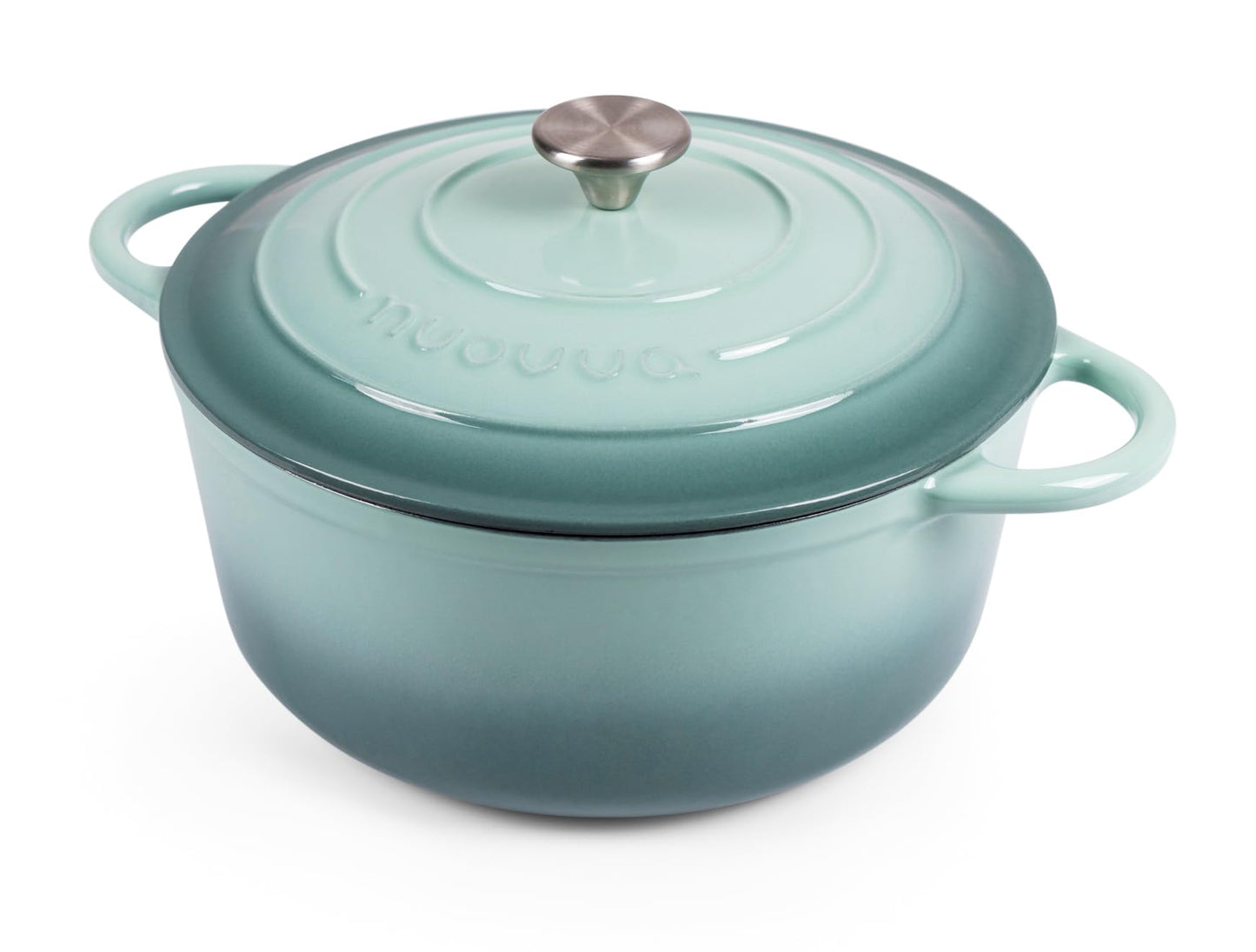 Nuovva Enamelled Cast Iron Dutch Oven Pot with Lid 6.4 Quart Non Stick Casserole Pot – Heavy Duty & Oven Safe up to 500° F for Bread Baking, Braising, Stews, Roasting – 28cm Sea Salt