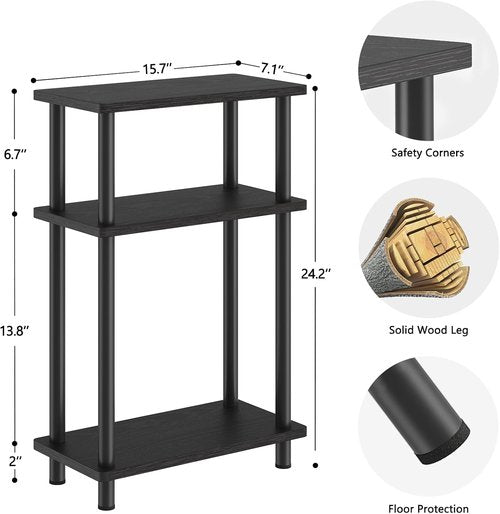 Apicizon Narrow Side Table - 3-Tier Slim End Table with Storage Shelf for Small Spaces | Black